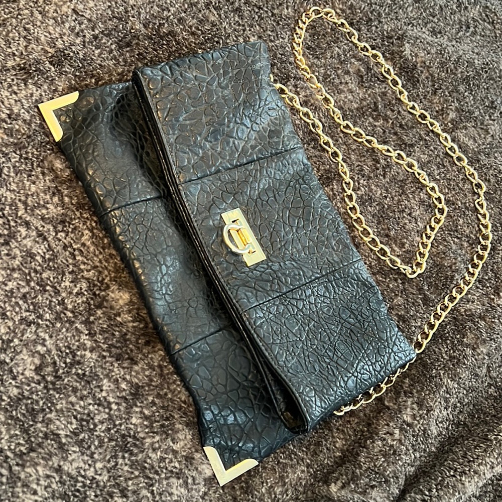 Black Purse Croc Faux Leather With Gold Chain